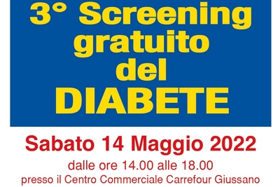 Locandina con il titolo dell'iniziativa "3° screening gratuito del diabete"