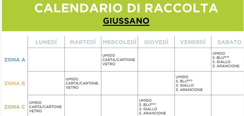 Calendario raccolta riufiuti